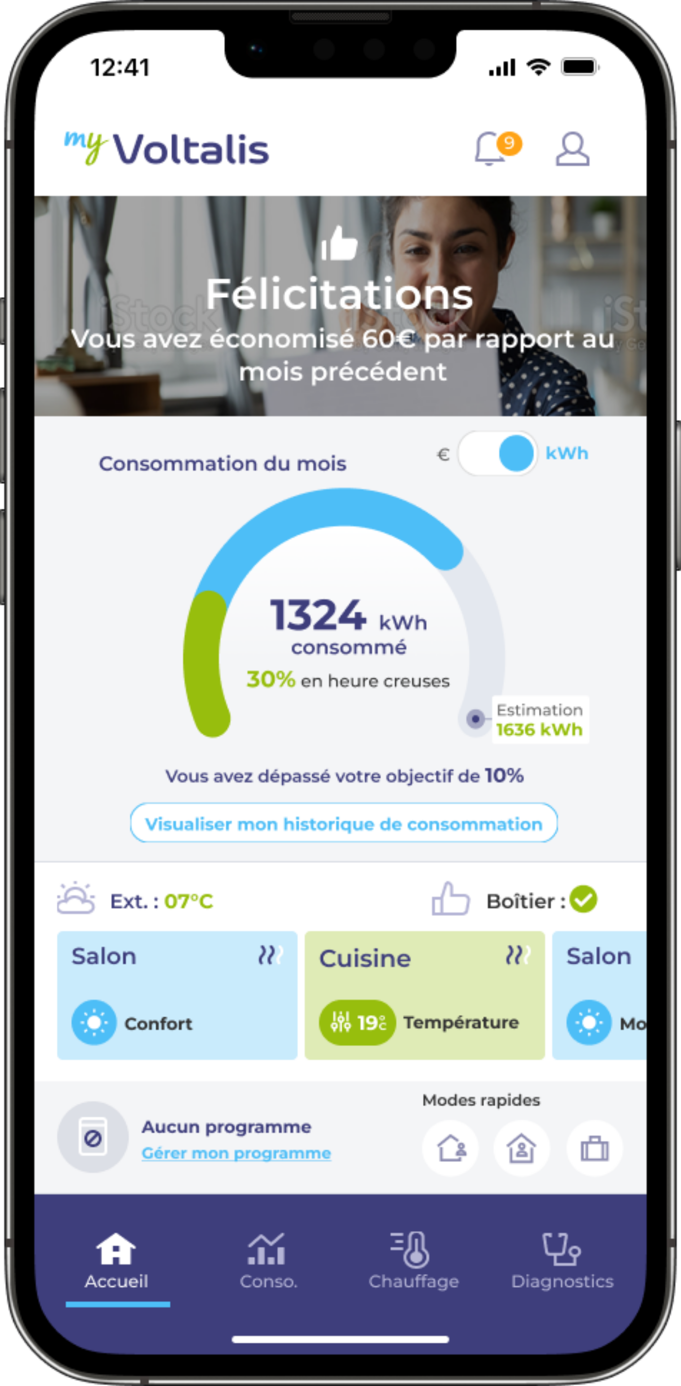 my voltalis application mobile graph